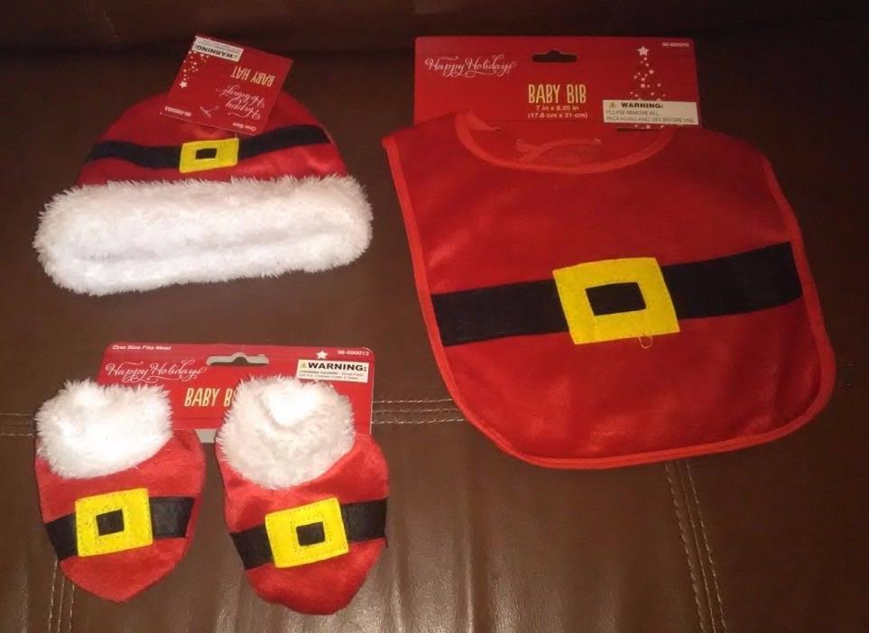Red Holiday/Santa Baby Hat, Bib, and Booties Set