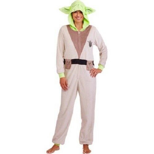 YODA Star Wars Costume Jumpsuit Hooded Fleece Pajamas Cosplay Women XL Men M