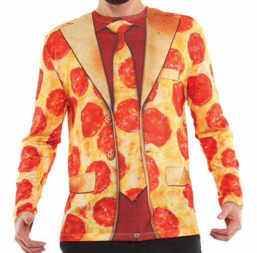Men's FAUX REAL Pepperoni PIZZA Suit Costume Shirt Ugly Christmas