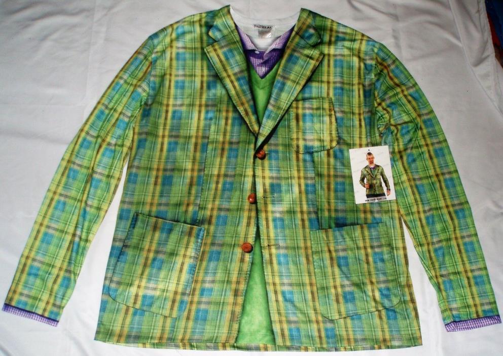 Men's FAUX REAL Green PLAID Suit Costume Shirt Medium M Ugly Christmas