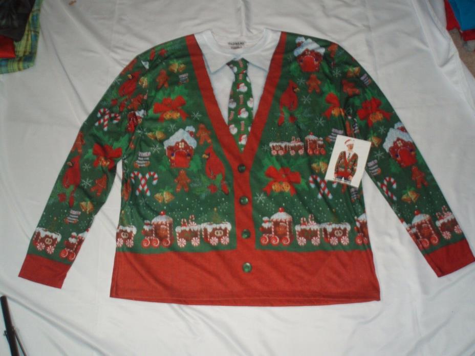 Men's FAUX REAL L Large UGLY Christmas Sweater Costume Shirt