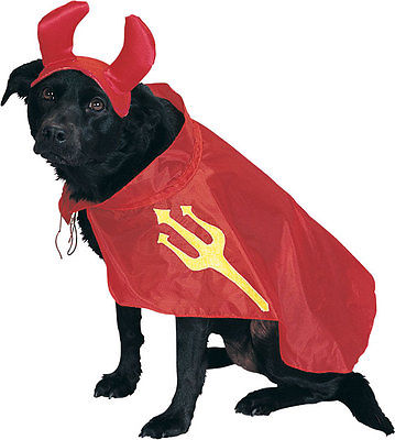 Dog Puppy Pet DEVIL COSTUME Diable Cape w/ Trident Pix & Horns Medium 14 16 inch