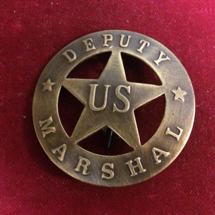 Badge: Deluxe round, Deputy US Marshal, brass, Police, Lawman, Old West