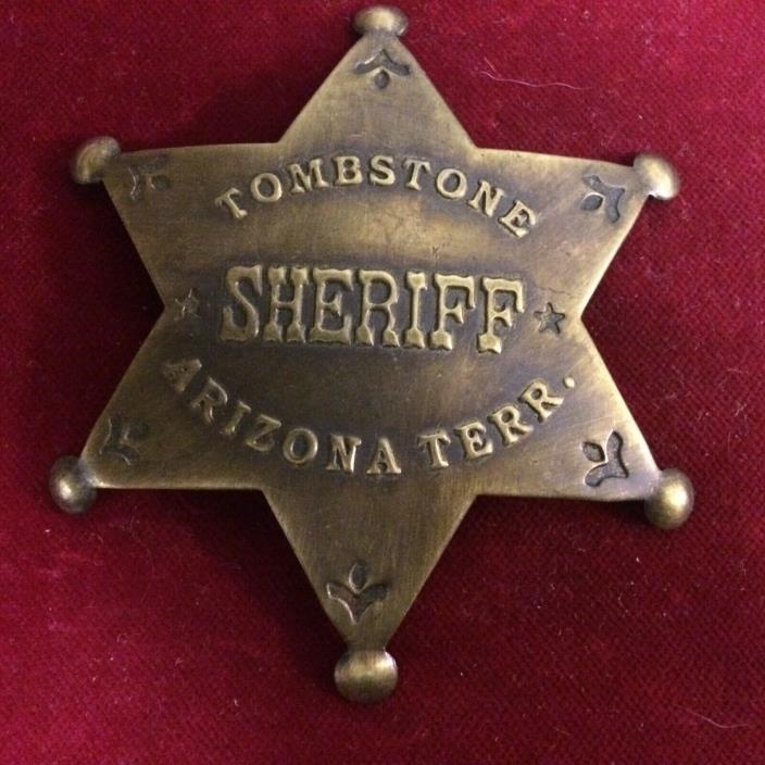 Badge: Deluxe Tombstone Sheriff, brass star, Police, Lawman, Old West