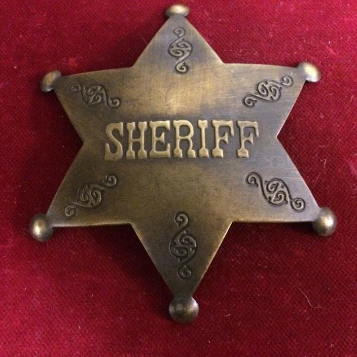 Badge: Deluxe Antique Finish Sheriff, brass star, Police, Lawman, Old West
