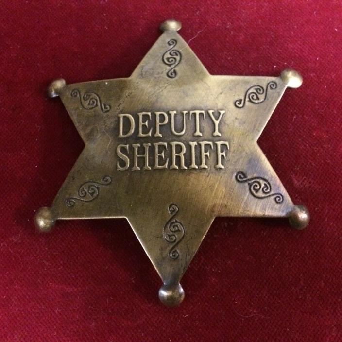 Badge: Deluxe Deputy Sheriff, brass star, Police, Lawman, Old West
