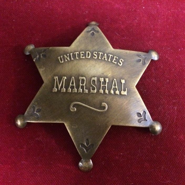 Badge: Deluxe US Marshal, brass star, Police, Lawman, Old West