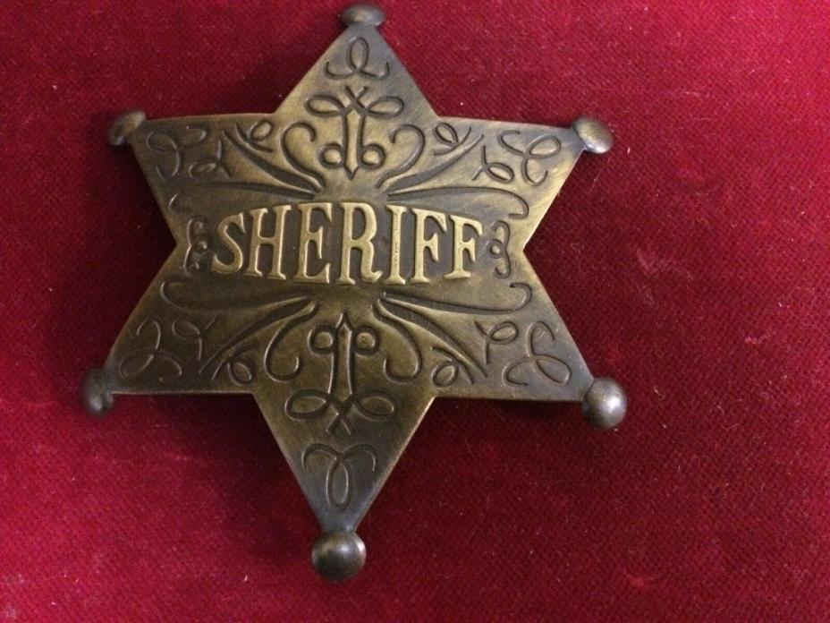 Badge: Deluxe engraved Sheriff, brass star, Police, Lawman, Old West