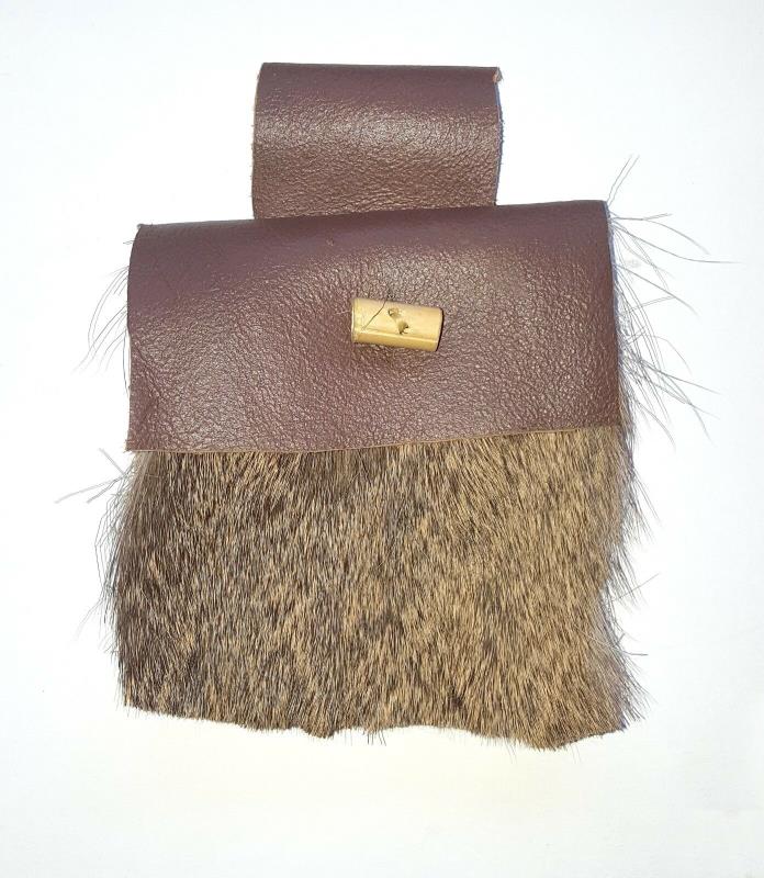 Leather Belt Pouch Handcrafted With deer fur reenactment medieval longhunter