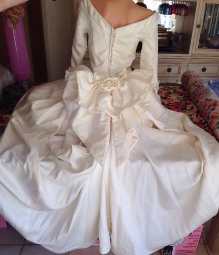 Marie Long Sleeve Dress Wedding Bustle White Rose Off Shoulder Bridal Princess