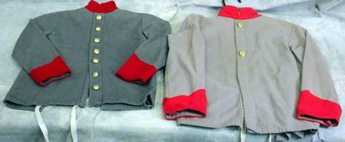LOT OF 2-- BOYS GRAY MILITARY SHIRTS SIZE SMALL & MEDIUM FOR OLD TIME PHOTOS