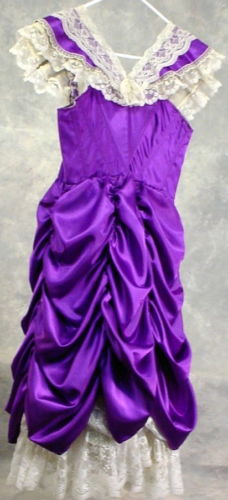 PURPLE SATIN RUFFLE LACE DRESS FOR OLD TIME PHOTOS SIZE SMALL REENACTMENT SALOON