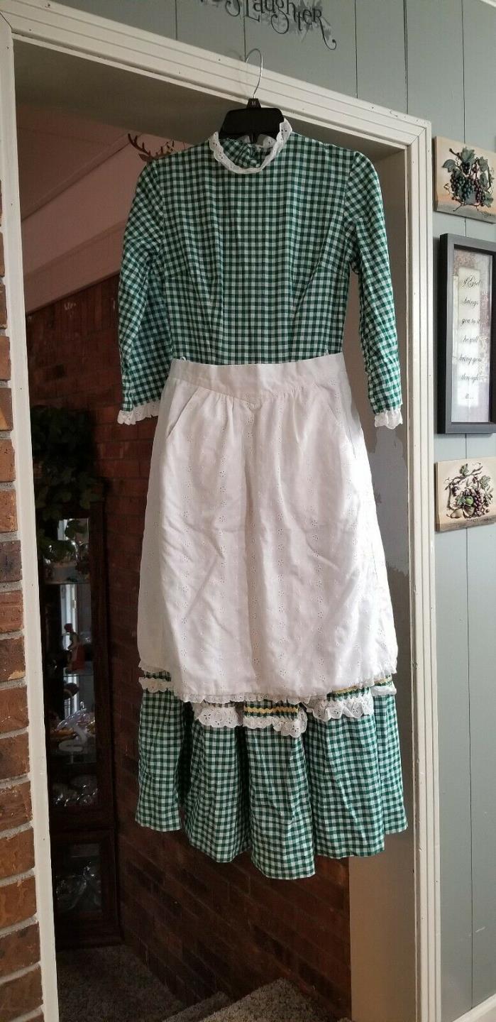 Reenactment Handmade Colonial Dress With Apron And Lace Cap