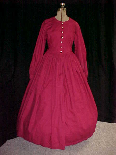CLOSE OUT  Burgundy Red Costume Dress Perm. Press, Victorian Civil War, Pioneer