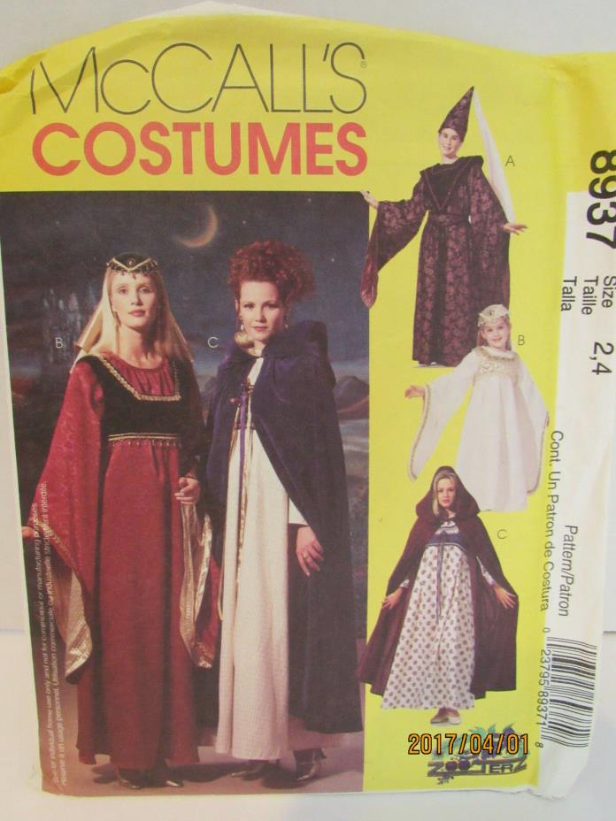 McCALL'S SEWING PATTERN MEDIEVAL COSTUME SZ.   2,4   GIRLS