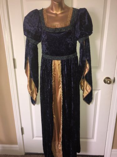velvet Navy Blue gold RENAISSANCE COSTUME GOWN Woman's Size L (12-14)