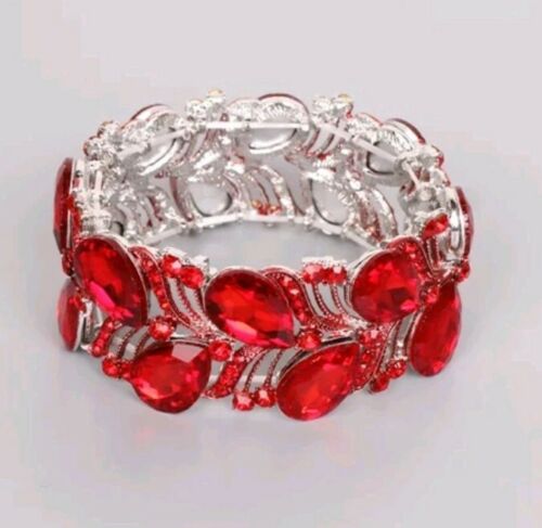 Ballroom Latin Siam Red Crystal Rhinestone Stretch Bracelet Set of 2