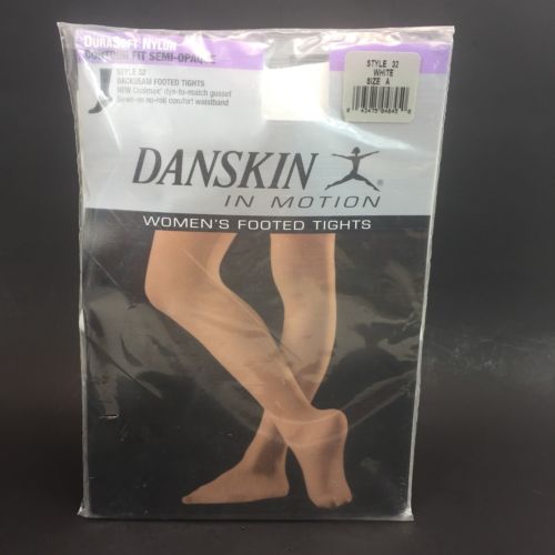 Danskin In Motion White Footed Tights Size A 95-130 Lbs 4’11”-5’5” Style#32