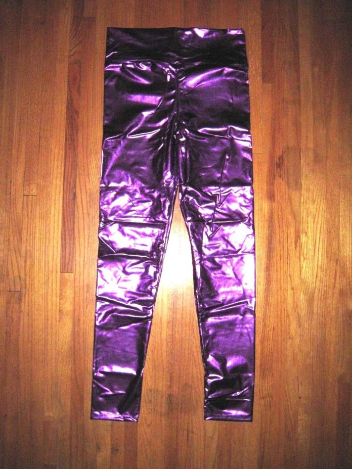 Woman's Plus Size High Waist Shiny Purple Metallic Spandex Tights Size XXL New
