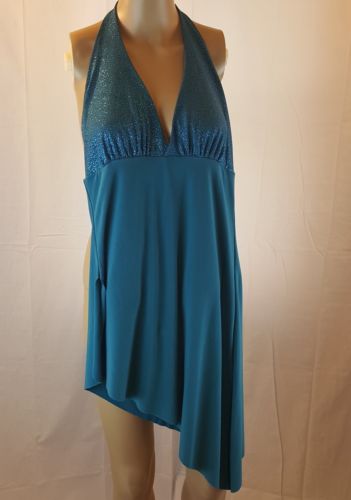 Weissman Green Sparkles Halter Bodysuit Dance Show Skate Dress Size Small  Adult