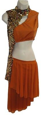 Dance Costume Kelle 1pc Skirt Copper Sequin Keyhole OpenMidriff Large L Adult CS