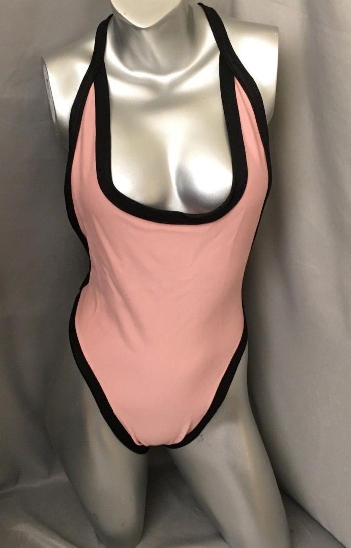 Exotic Dancewear Handmade. Size:Medium, soft pink with black trim one piece