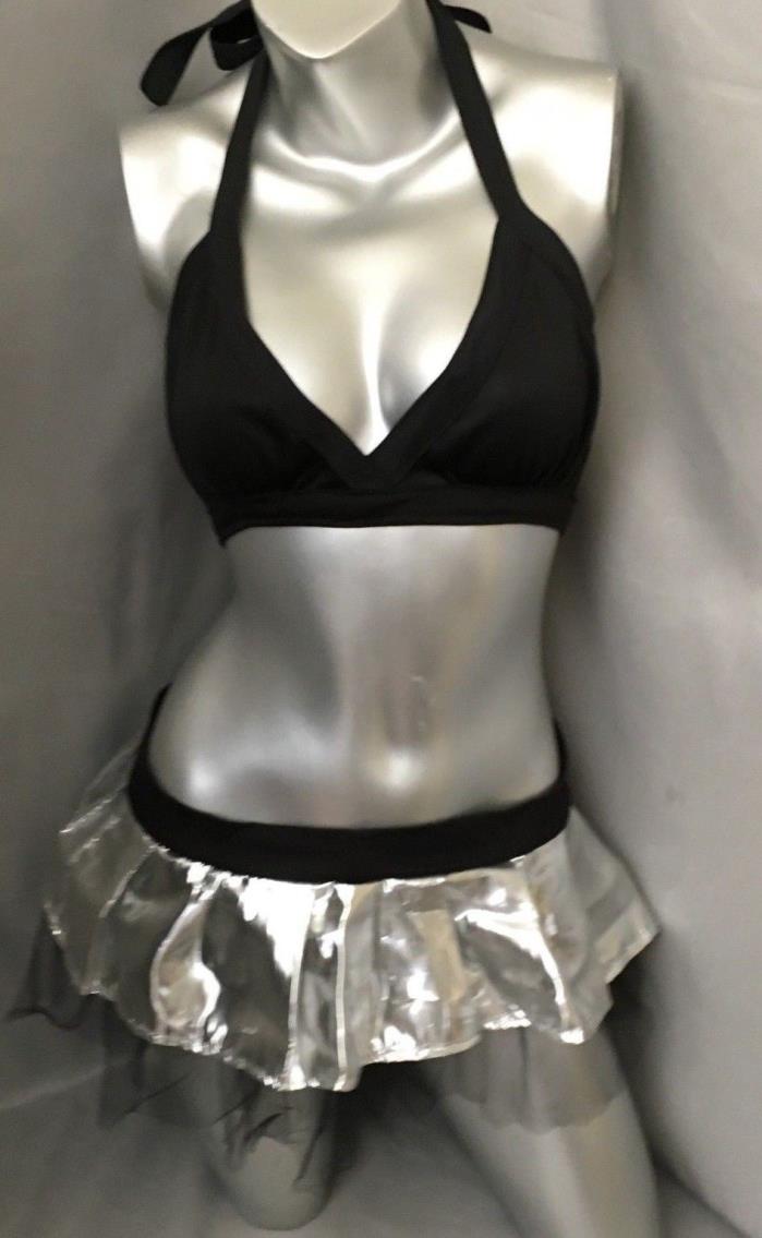 Exotic Dancewear Handmade. Size:Small, silver and black three piece