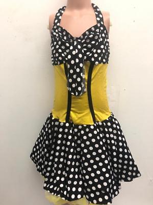 Dance Costume Medium Adult Black Yellow Polka Dot Halter Dress Solo Competition