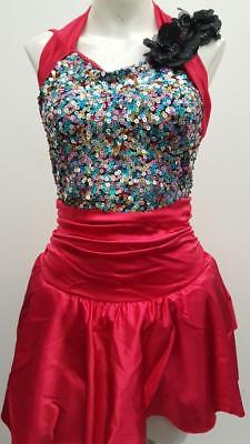 Dance Costume Medium Adult Red Sequin Halter Dress Jazz Tap Solo Competition