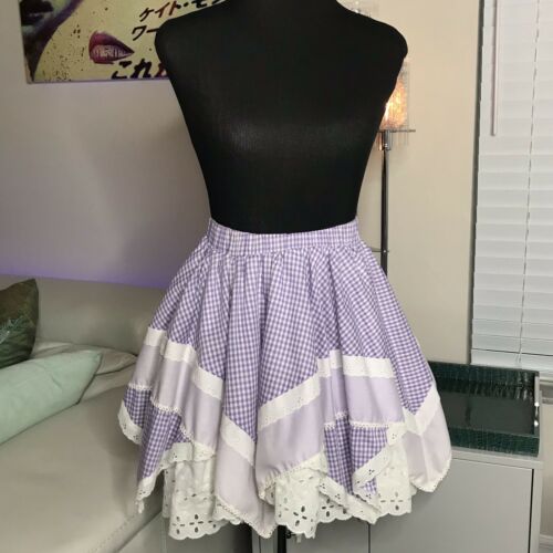 Jeri Bee Square Dance Circle Skirt Purple Gingham Eyelet Lace S Style 98 Vintage