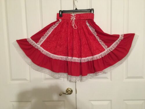 Fun and Fancy Brand square dance skirt size S Red with white trim w 26