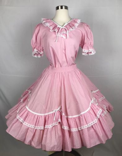 Square Dance Dress Pink White Polka Dots Partners Please Malco Modes M Vintage