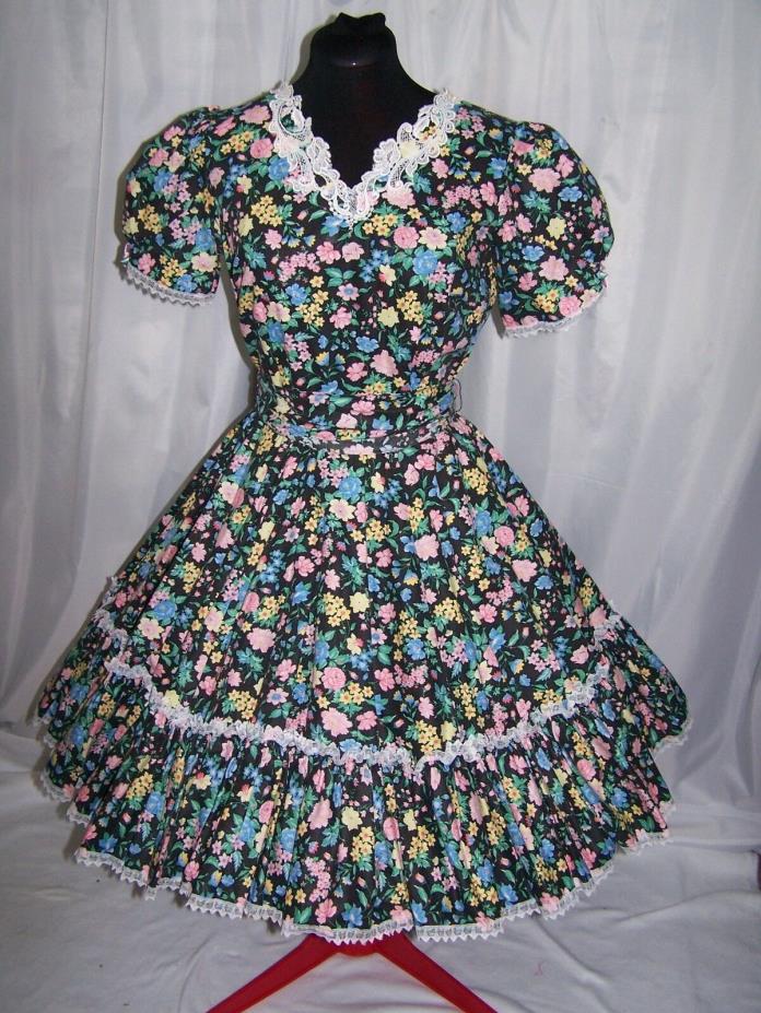 Partners Please by Malco Modes Floral Square Dance Lolita Cosplay Dress Size 12