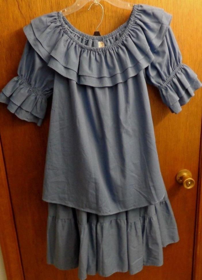 Vtg Malco Modes Chambray Blue Ruffled Top Long Skirt Set Square Dance XS / S