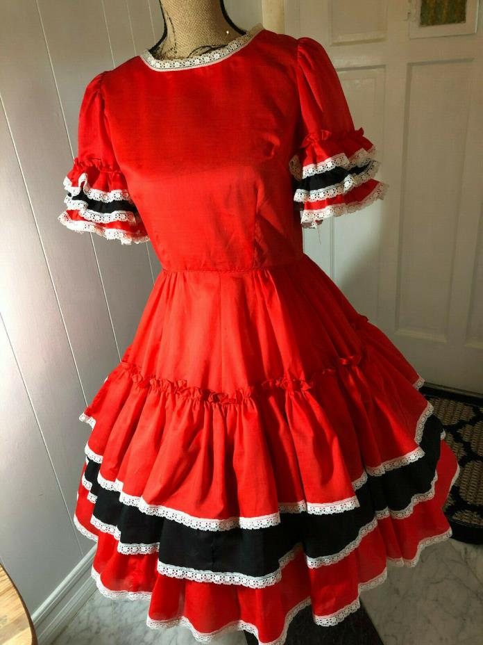 Red with Black Stripe Square Dancing Dress, Size 12.