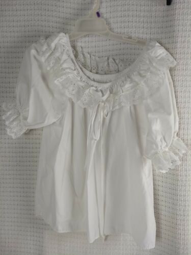Vintage Malco Modes Square Dance Blouse Shirt  Ruffle Peasant Boho Lace White