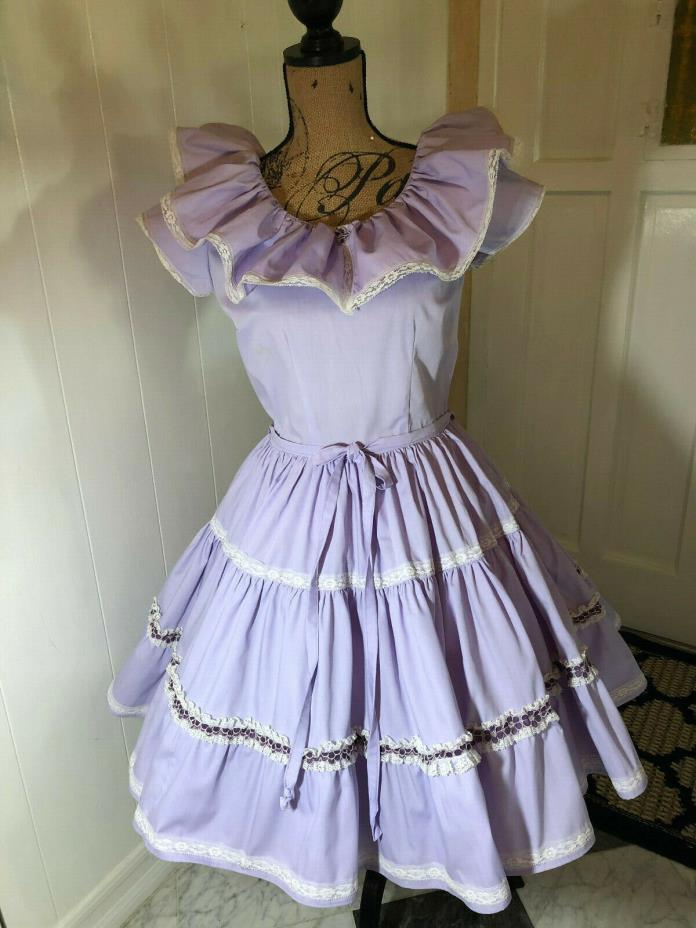 Lavender with White & Black Lace Square Dancing Dress, Size 12.
