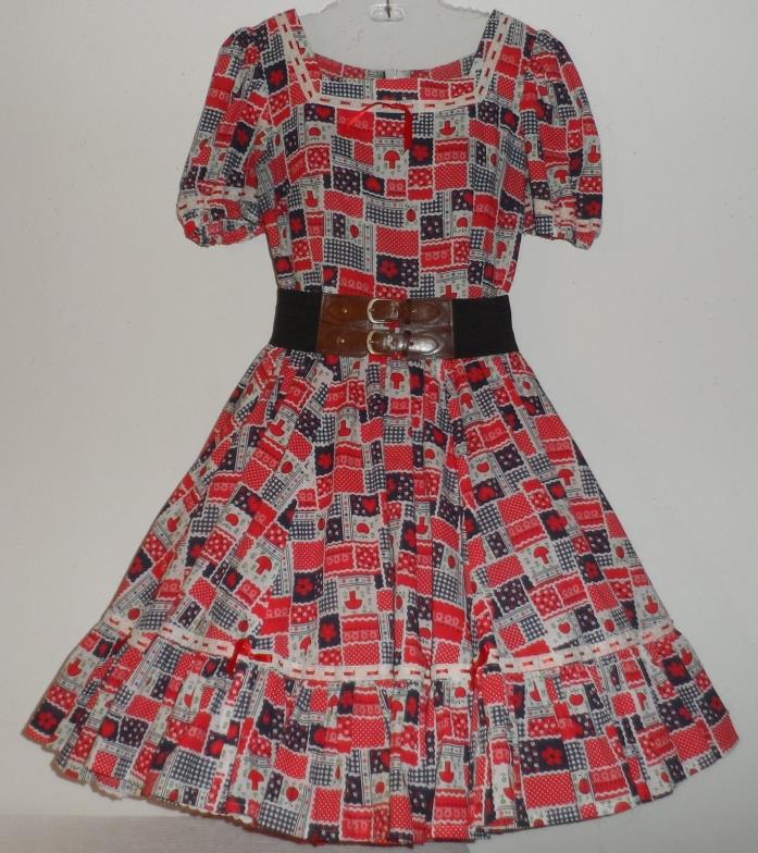 Vintage Handmade Square Dance Dress & crinoline petticoat size large Waist 30