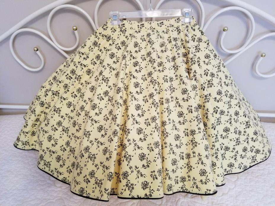 Yellow Square Dance Skirt with black floral pattern