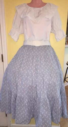Square Dance White Top & Blue Flower skirt-Medium/Large