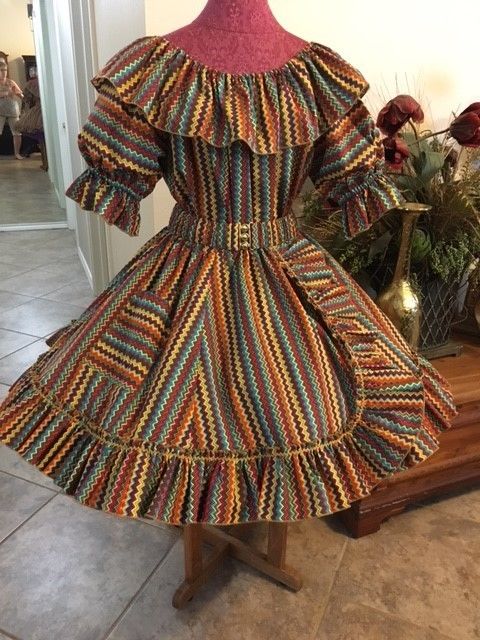 Square Dance Skirt & Blouse Set, Multi-color, Size Large, 20