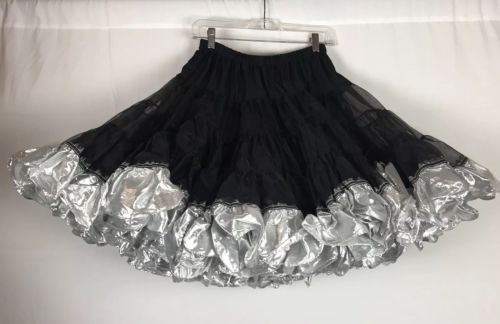 Crinoline Petticoat Square Dancing Partners Please Sz M Black Silver Vintage