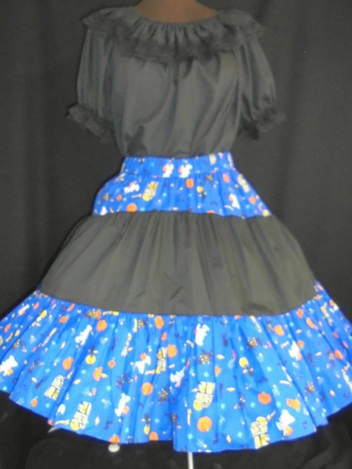 Ladies square dance outfit skirt blouse Halloween  print see measurements