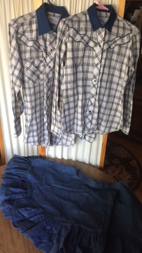 Lot of Vintage his and hers Kenny Rogers Karman Western shirts PLUS full skirt
