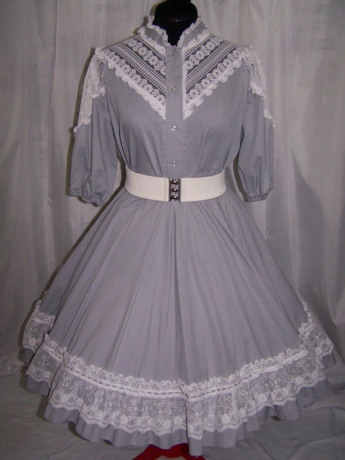 Jeri Bee Vintage Square Dance Lolita Cosplay Gray & White Top & Skirt sz L