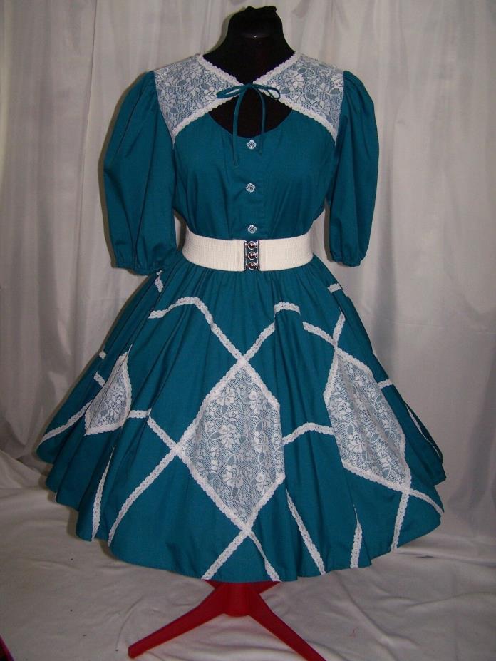 Malco Modes Square Dance Lolita Cosplay 2 piece Teal & White Top & Skirt sz M