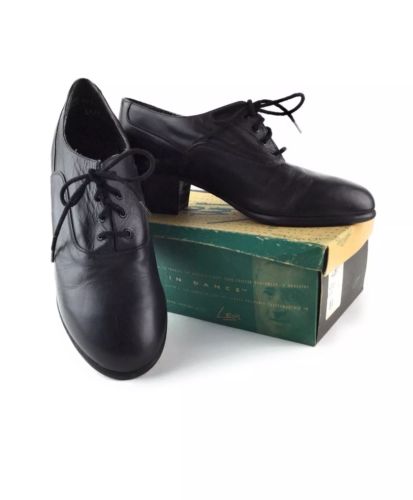 Leo’s Womens Black Ballroom Shoes Cuban Heel Size 8.5 M Black Dance Character