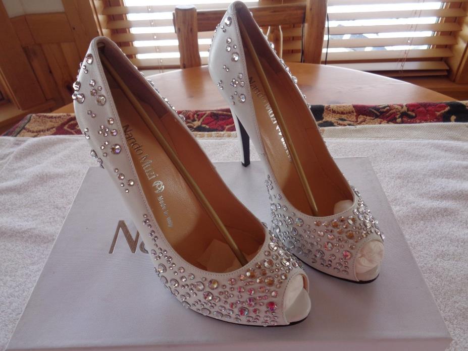 WOW NIB $750 High-Heel Shoes Crystal Swarovski NANDO MUZI Italian W Size 39 L@@K