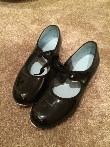 Tempo By Leo's Girls Black Tap Dance Lace Shoes Size 12.5