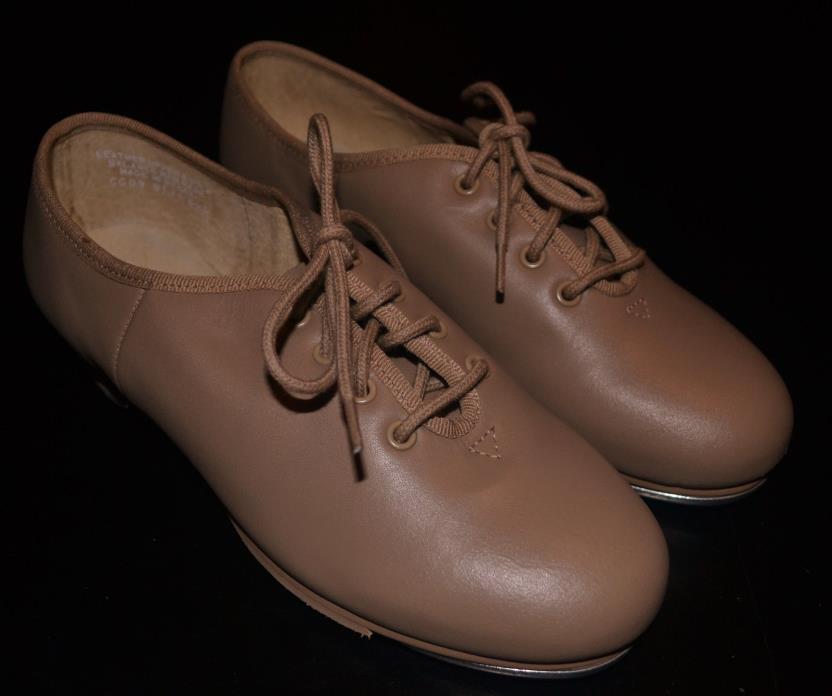 $65 Capezio CG09 TeleTone II Premiere Tan Leather Tap Shoes Sz 5.5M Fit is Sz 5